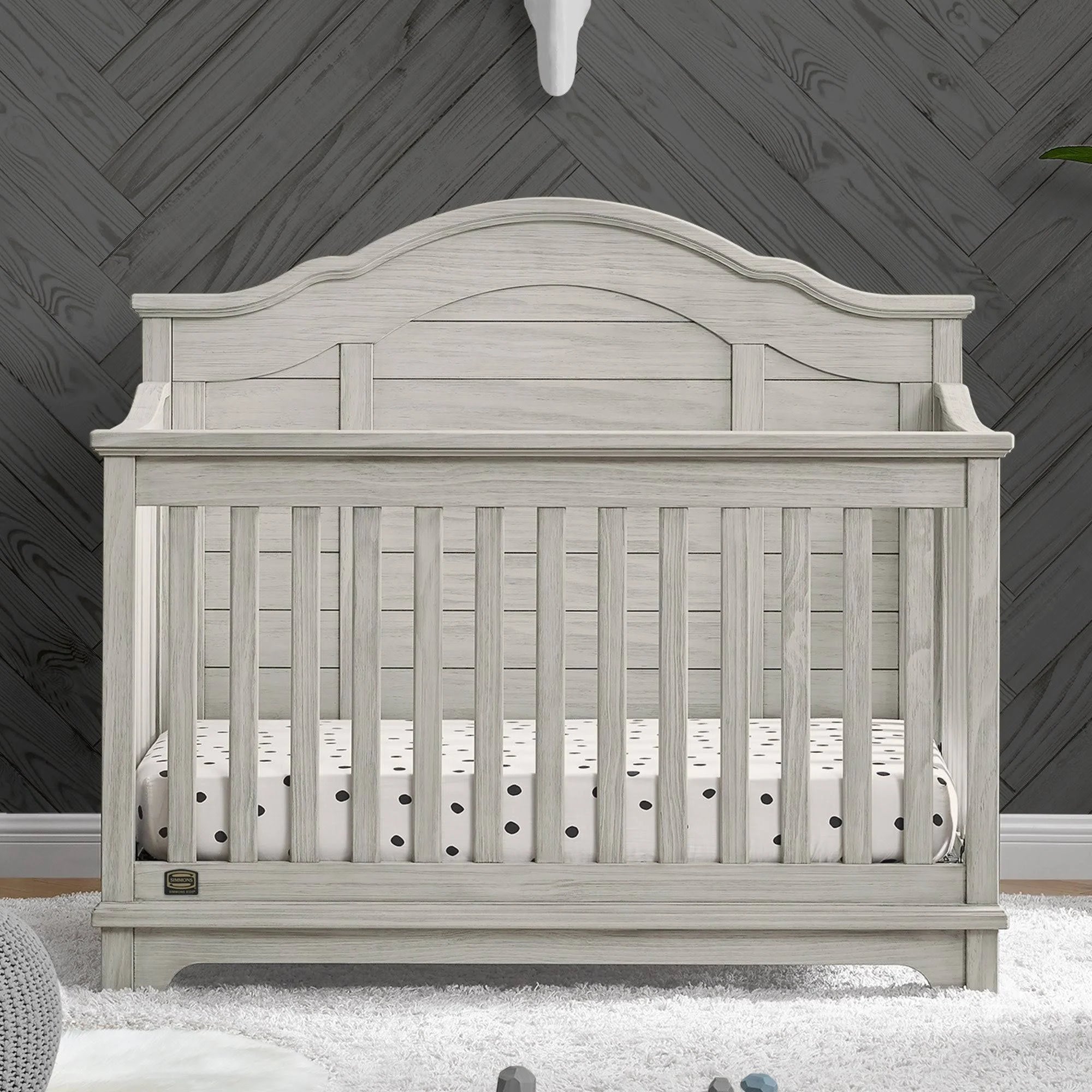 Simmons Kids Asher 6 in 1 Convertible Crib with Toddler Rail - Rustic Acorn - MadeInUSA