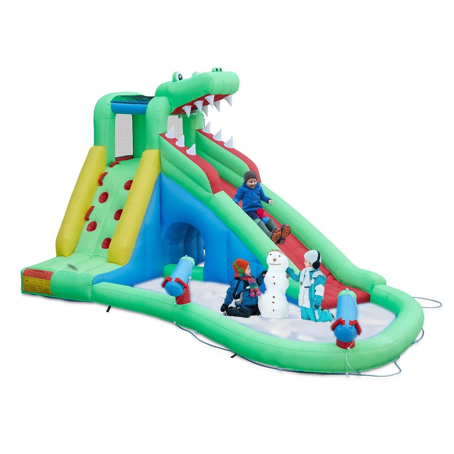 Inflatable Water Slides for Kids - Kinsuite Inflatable Bounce House Water Slide w/Jumping Area Climbing Wall Water Cannon Splash Pool Tunnel Indoor - MadeInUSA