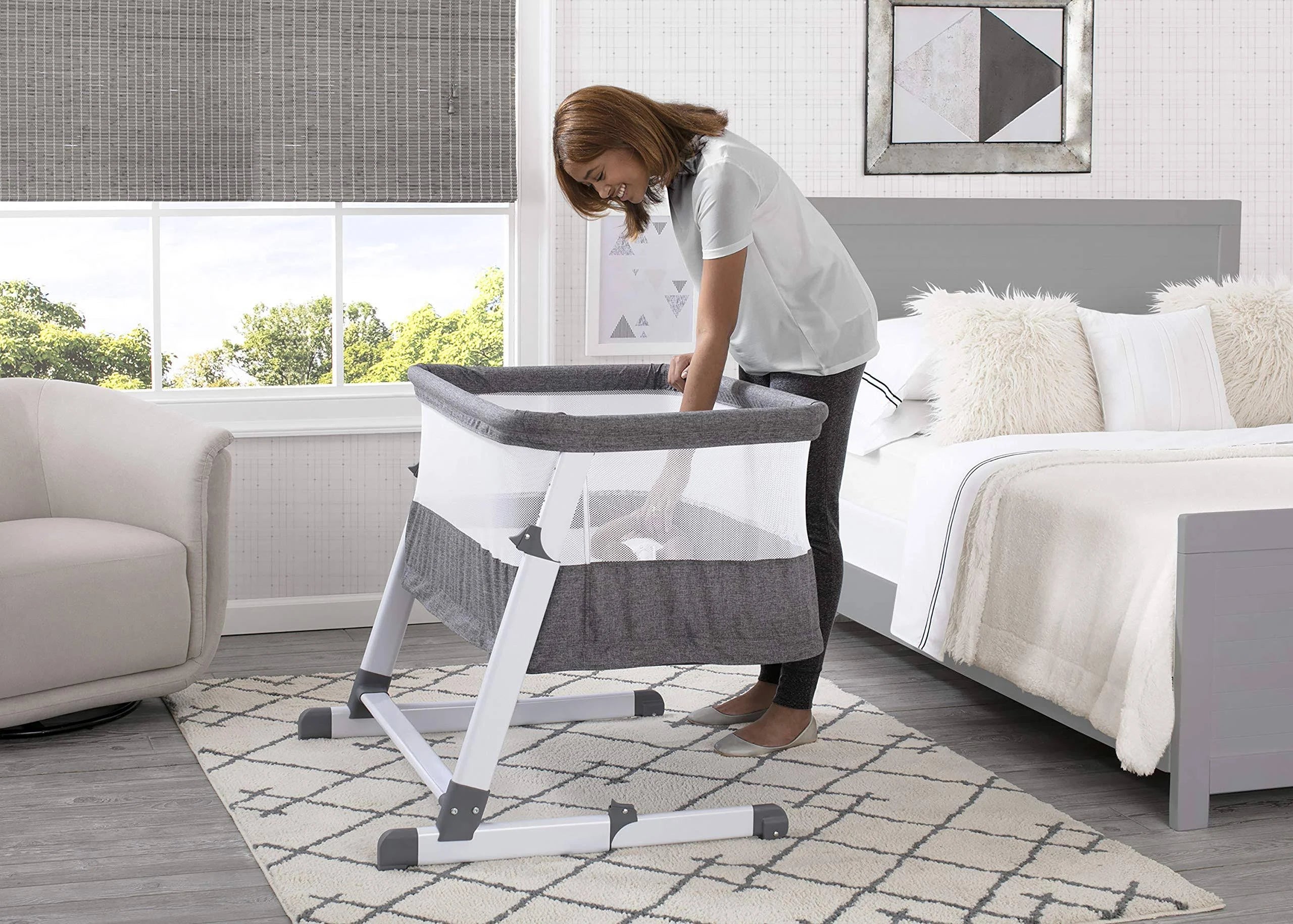 Simmons Kids Room2Grow Newborn Bassinet to Infant Sleeper Grey Tweed - MadeInUSA