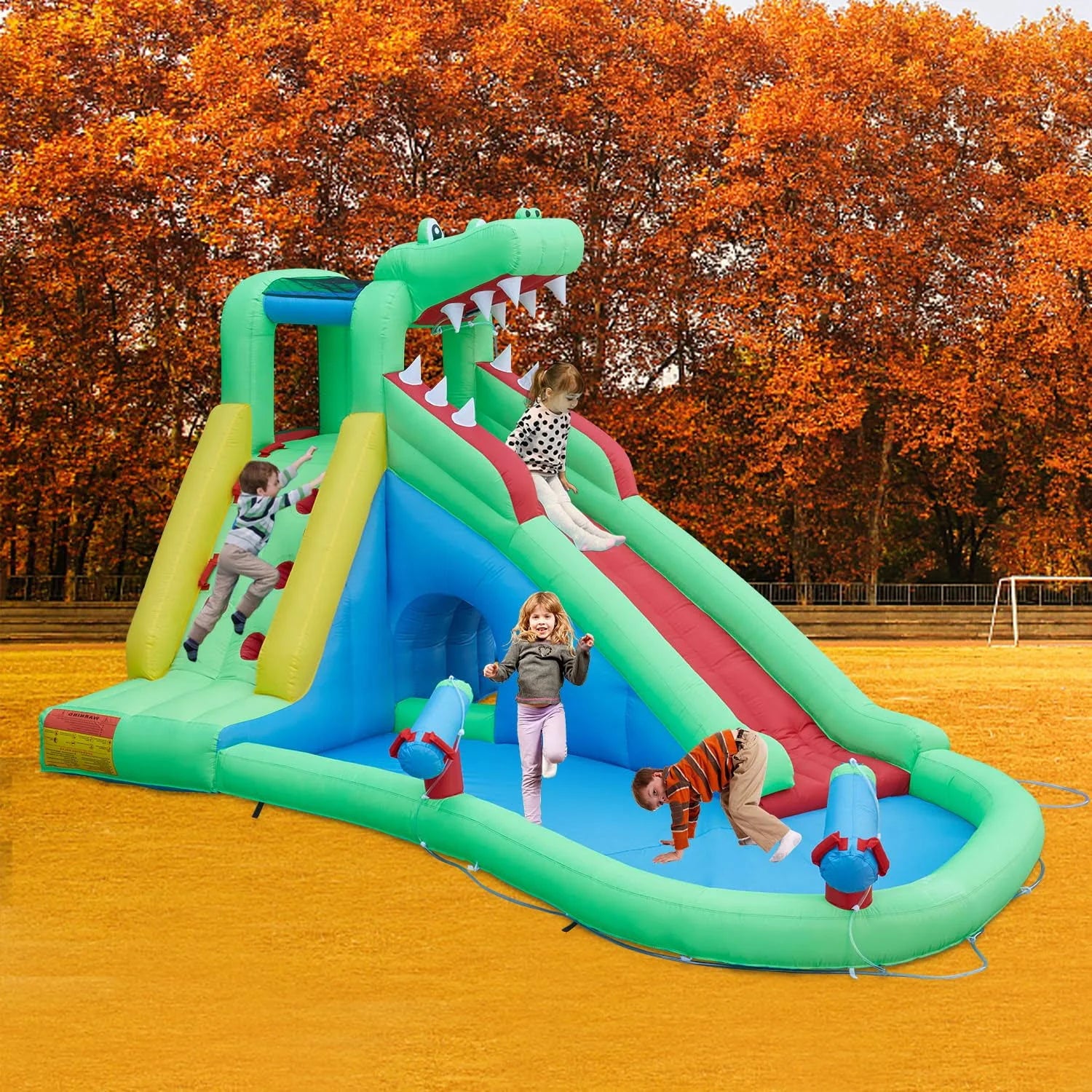 Inflatable Water Slides for Kids - Kinsuite Inflatable Bounce House Water Slide w/Jumping Area Climbing Wall Water Cannon Splash Pool Tunnel Indoor - MadeInUSA
