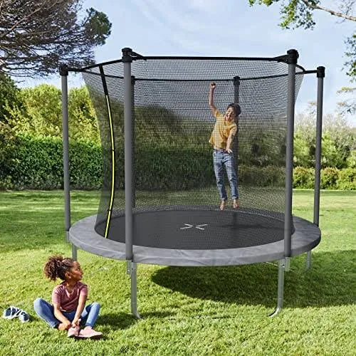 AOTOB 8 ft Trampoline for Kids Trampoline with Enclosure Net Recreational Outdoor Trampoline ASTM Approved (Grey) - MadeInUSA