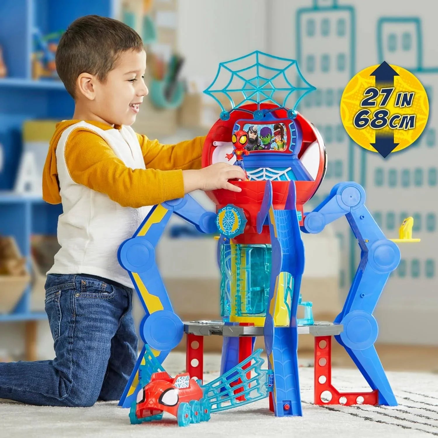 Spidey and His Amazing Friends Web-Spinners Web-Quarters, Kids Playset with Action Figure, Vehicle, and Accessories, Marvel Super Hero Toys, Ages 3 - MadeInUSA