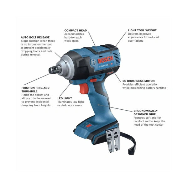 18V EC LithiumIon Brushless Cordless 12 Impact Wrench with Friction Ring and ThruHole Bare Tool - MadeInUSA