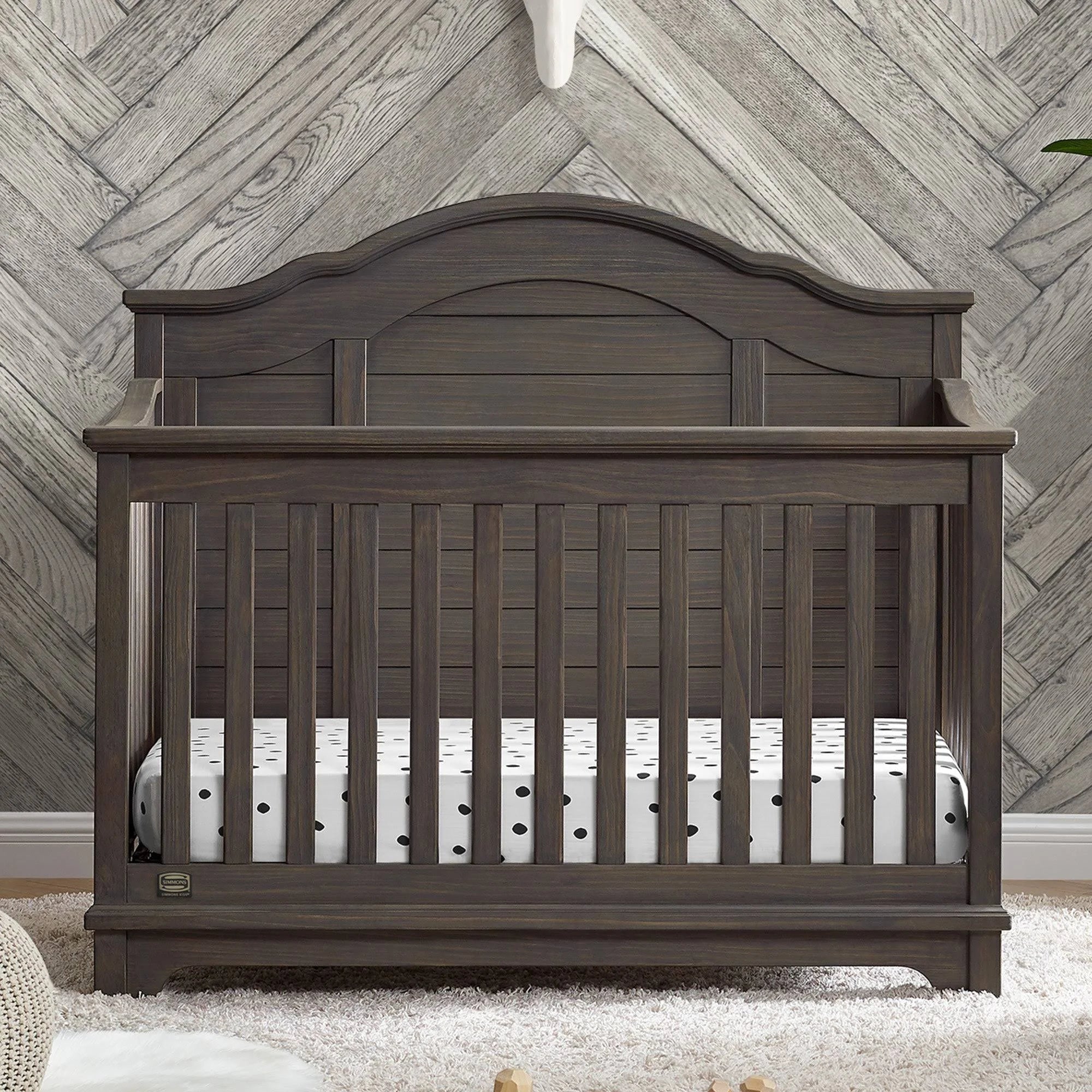 Simmons Kids Asher 6 in 1 Convertible Crib with Toddler Rail - Rustic Acorn - MadeInUSA