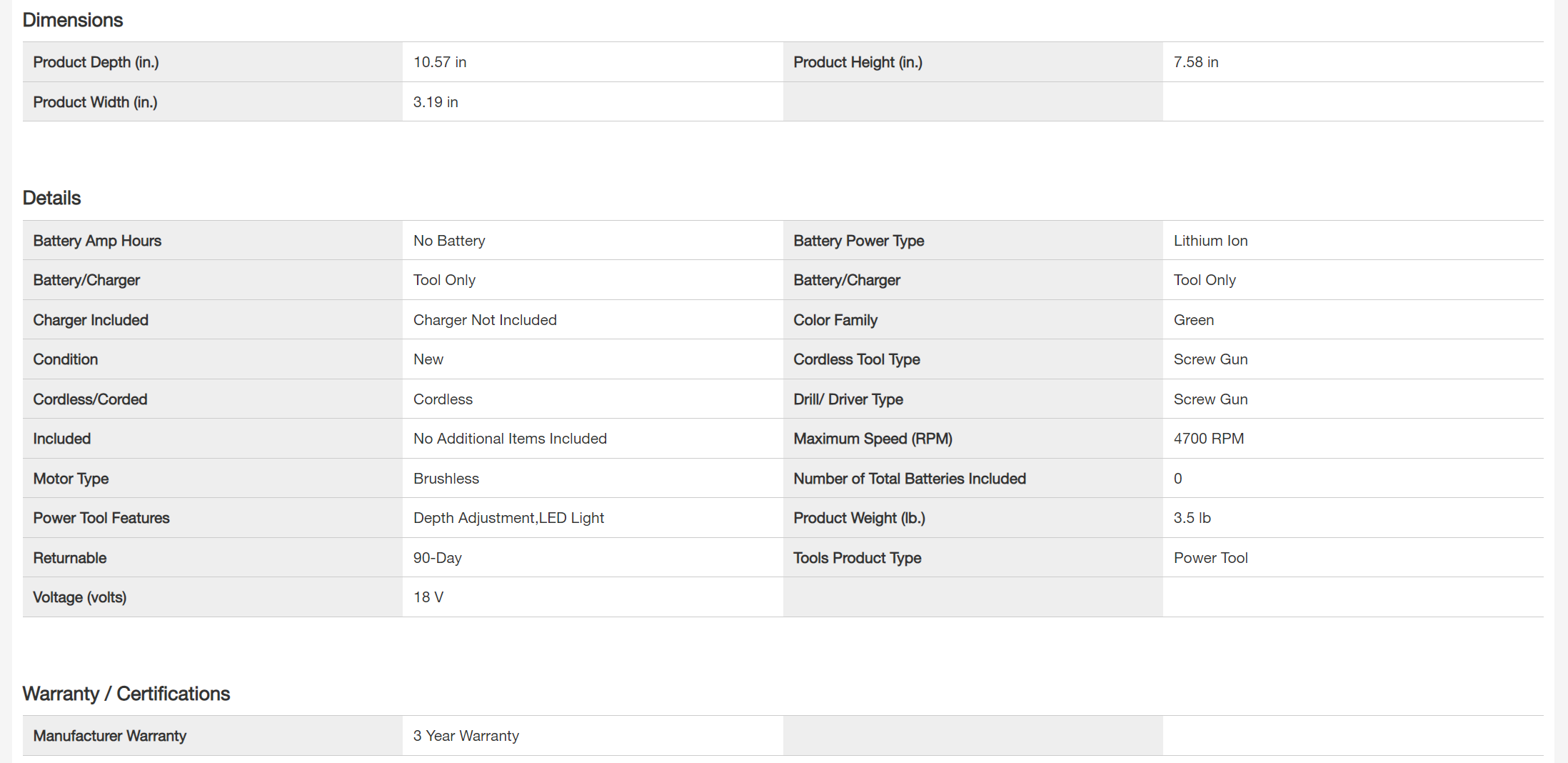RYOBI P225 ONE 18V Cordless Brushless Drywall Screw Gun Tool Only - MadeInUSA