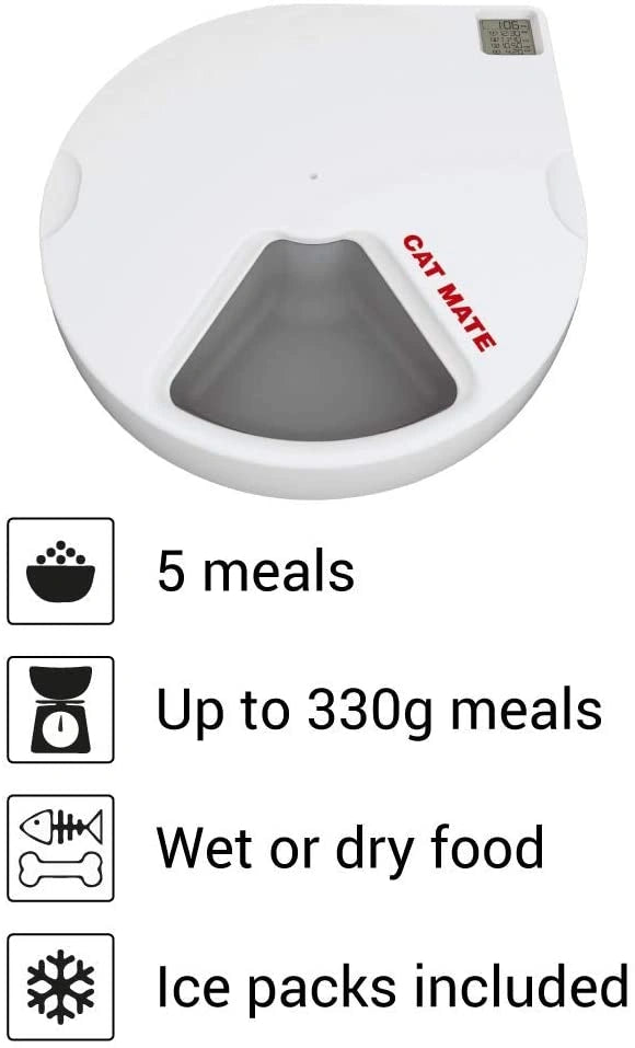 Cat Mate C500 Automatic Pet Feeder with Digital Timer for Cats and Small Dogs White, 13.4 x 11.4 x 2.8 - MadeInUSA