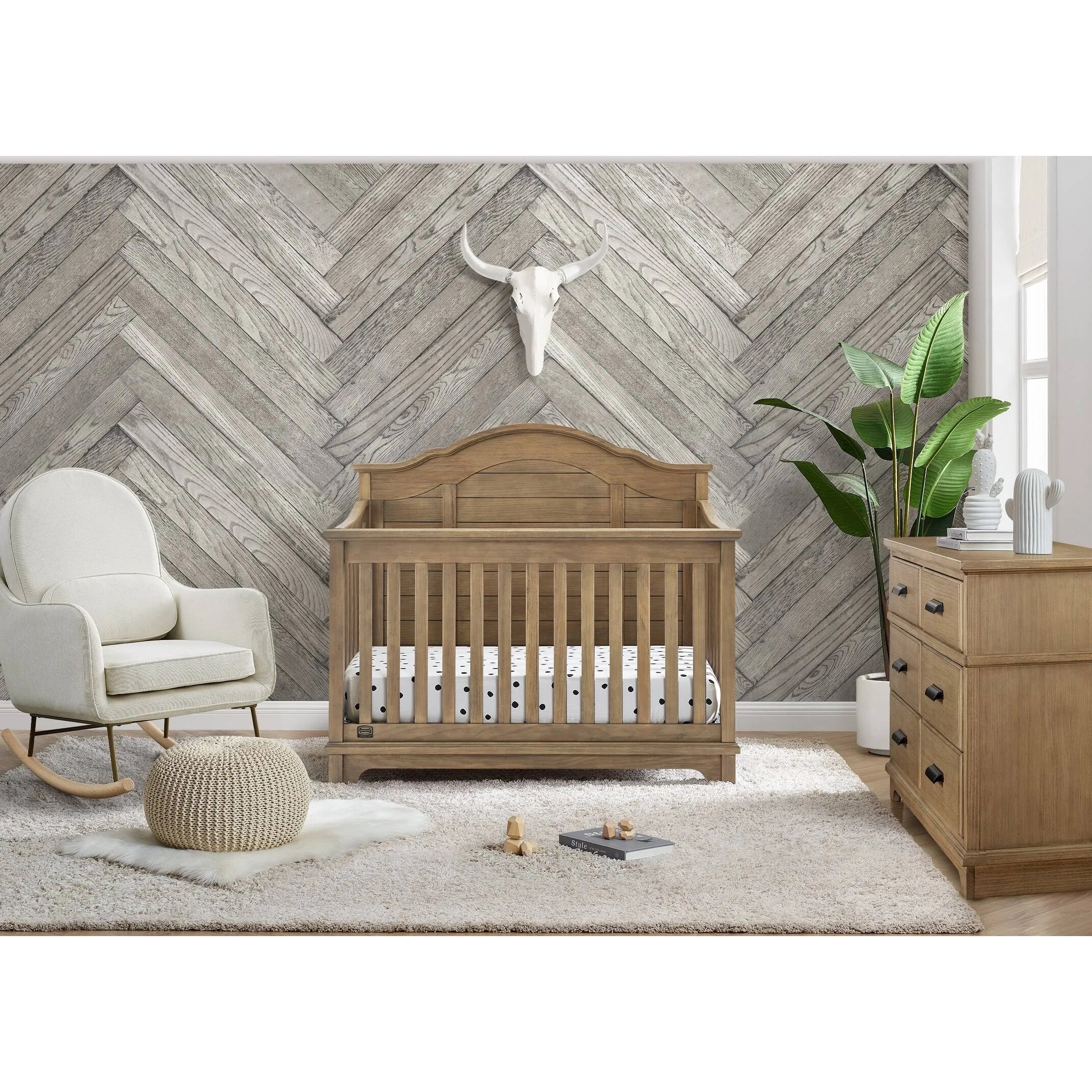 Simmons Kids Asher 6 in 1 Convertible Crib with Toddler Rail - Rustic Acorn - MadeInUSA