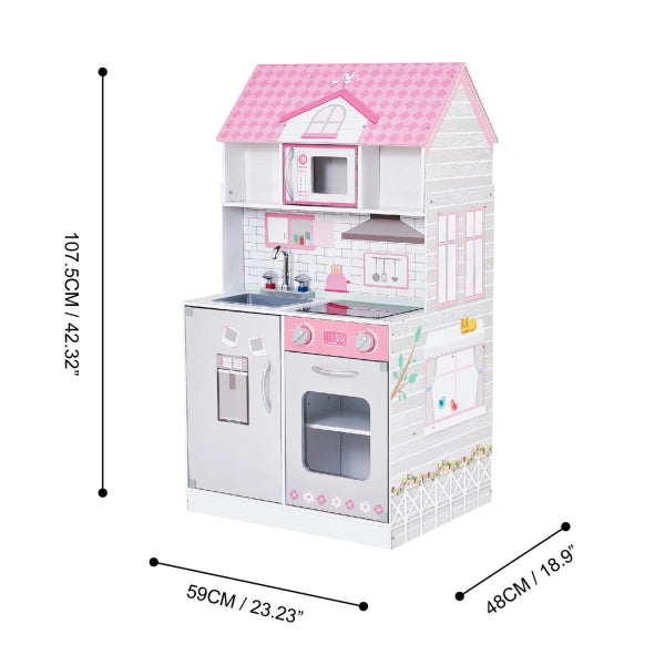 Teamson Kids Wonderland Ariel 2 in 1 Doll House and Play Kitchen, PinkGrey - MadeInUSA