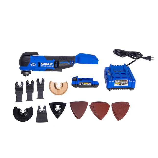 Kobalt KMT 2624A03 17Piece Brushless 24volt Max Variable Speed Oscillating MultiTool Kit with Soft Case 1Battery Included - MadeInUSA