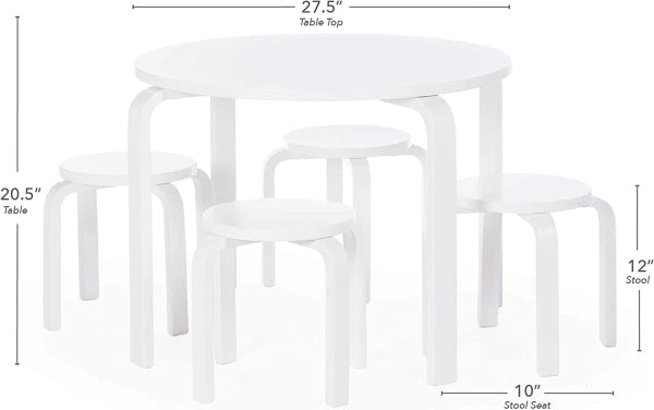 Guidecraft Nordic Table and Chairs Set for Kids: White Stacking Bentwood Stools with Curved Wood Toddler Activity Table Childrens Modern Bedroom, Playroom, and Living Room Furniture - MadeInUSA