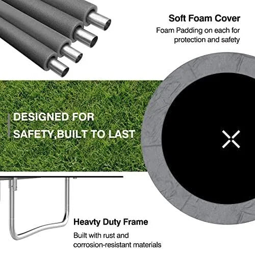 AOTOB 8 ft Trampoline for Kids Trampoline with Enclosure Net Recreational Outdoor Trampoline ASTM Approved (Grey) - MadeInUSA