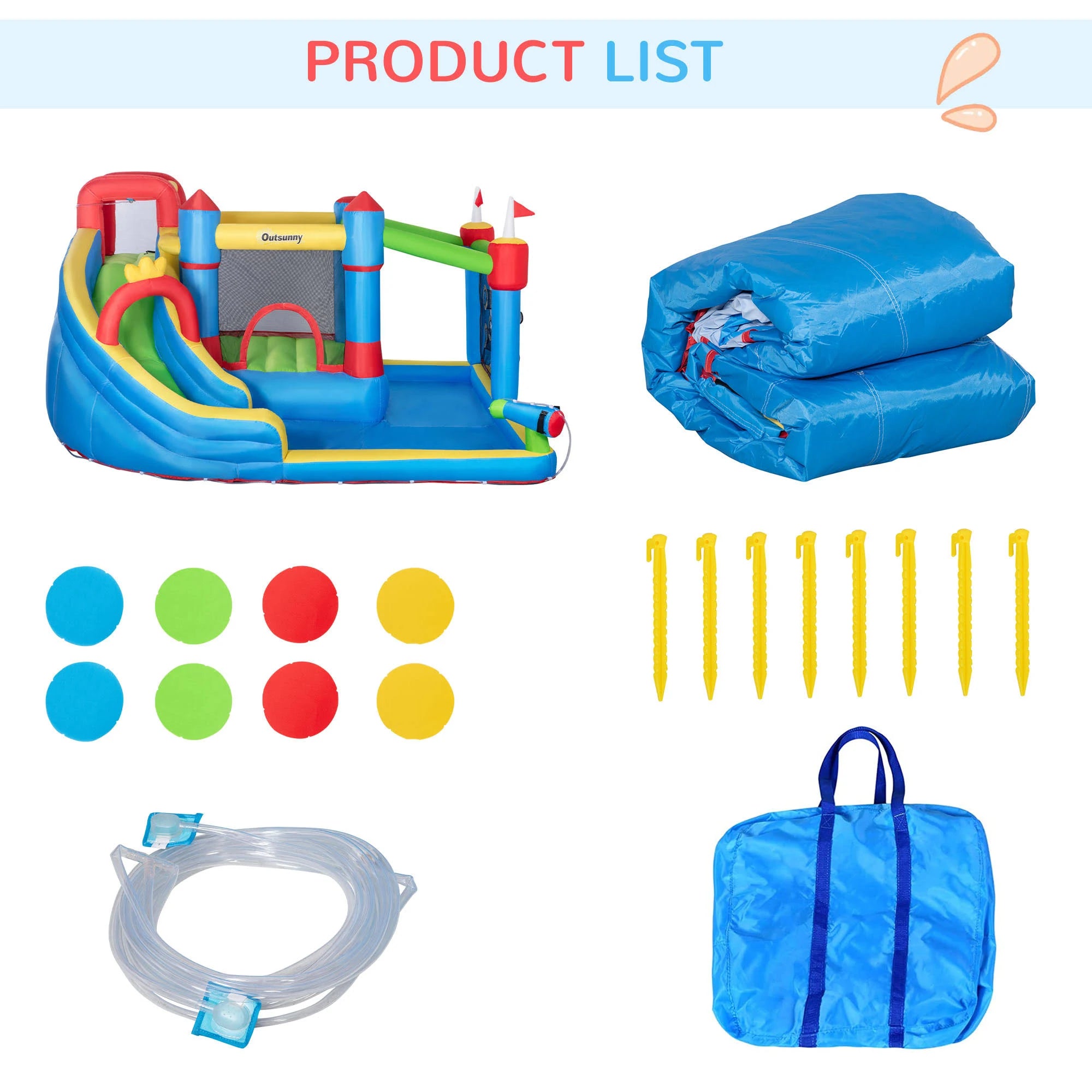 Outsunny 6-in-1 Inflatable Water Slide, Kids Castle Bounce House Includes Slide, Trampoline, Pool, Water Gun, Climbing Wall, Throwing Wall with Carry - MadeInUSA