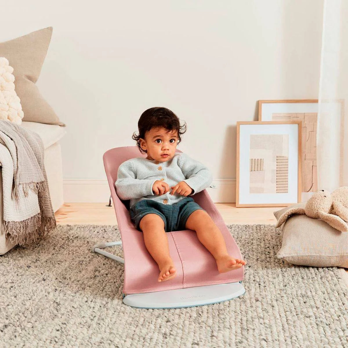 Bouncer Bliss - Dusty Pink / Woven, Petal Quilt / Light Gray - MadeInUSA