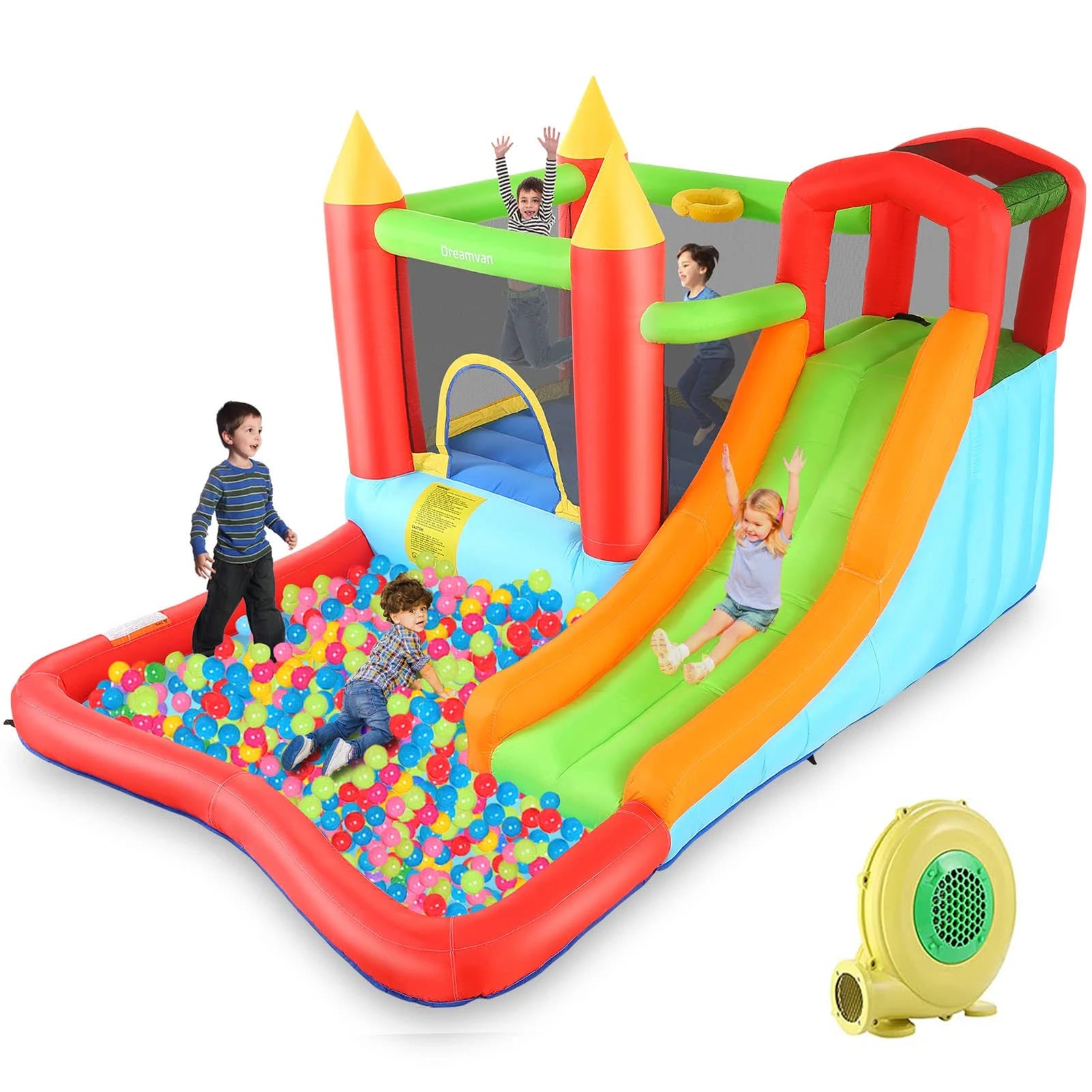 HYPOAI Bounce House,Inflatable Bounce Castle with Blower for Kids 3-12,Outdoor/Indoor Bouncy House Water Park for Backyard with Splash Slide - MadeInUSA