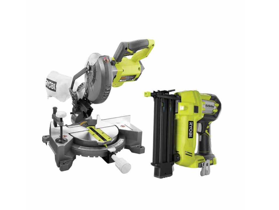 RYOBI P553P320 ONE 18V LithiumIon Cordless 714 in. Compound Miter Saw and P320 AirStrike 18Gauge Brad Nailer Tools Only - MadeInUSA