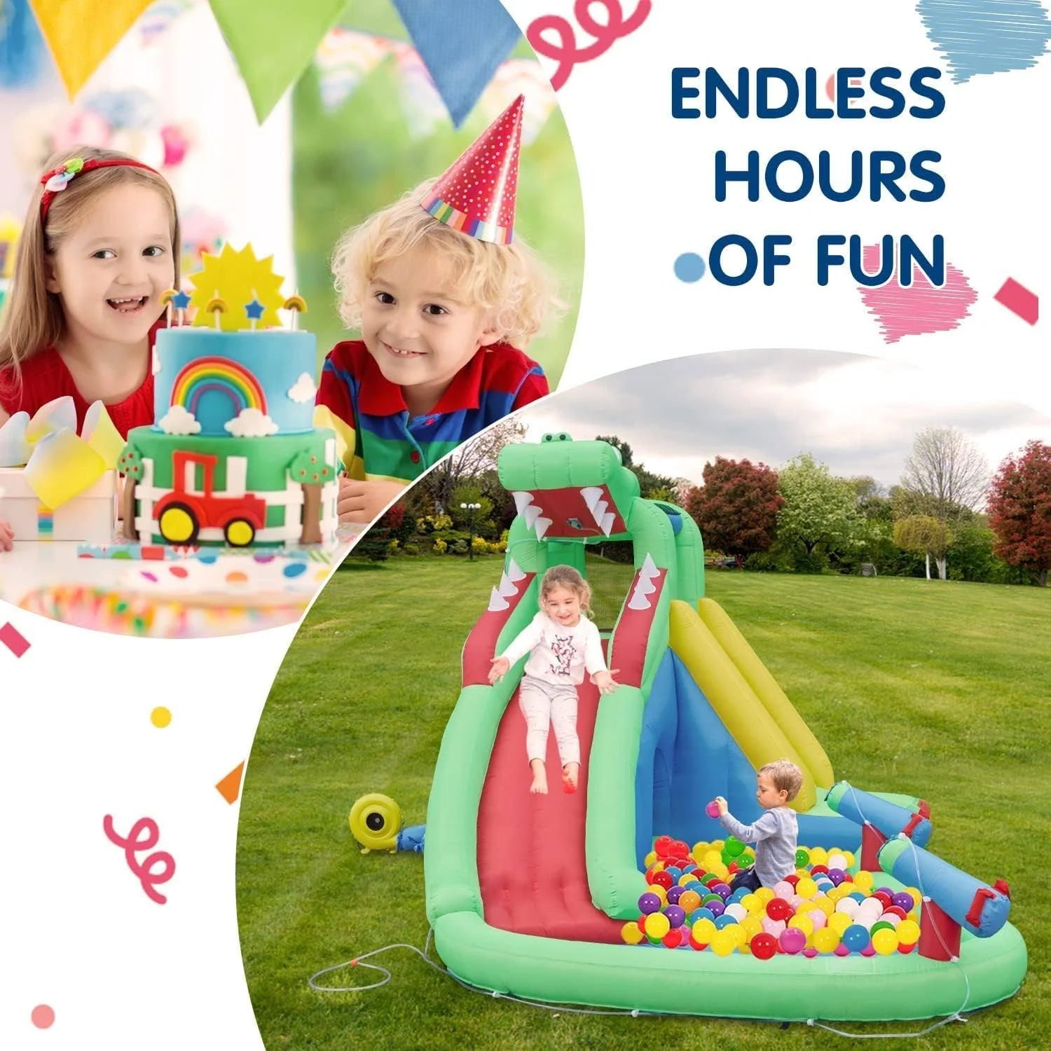 Inflatable Water Slides for Kids - Kinsuite Inflatable Bounce House Water Slide w/Jumping Area Climbing Wall Water Cannon Splash Pool Tunnel Indoor - MadeInUSA
