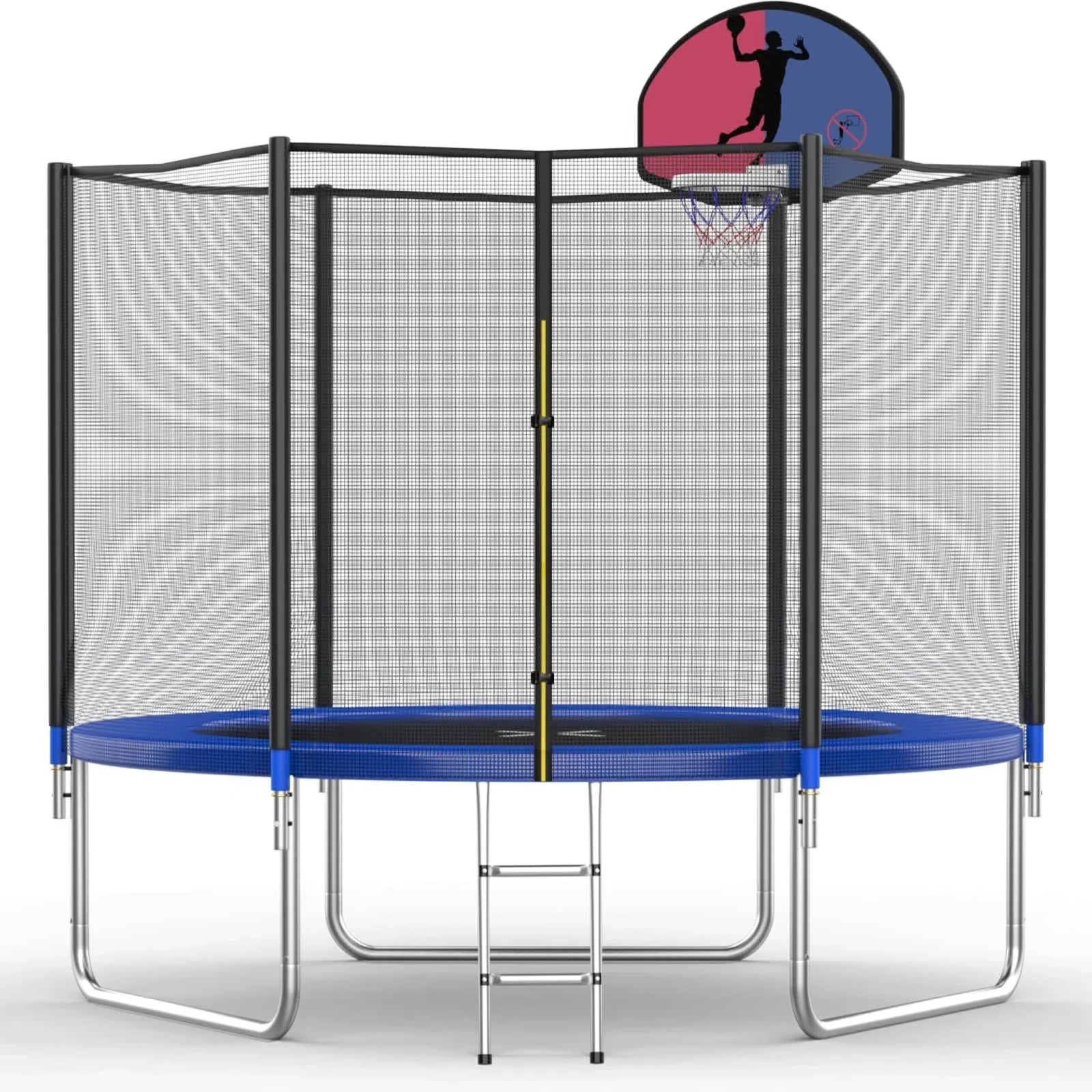 AOTOB Trampoline 8ft Recreational Trampolines with Basketball Hoop, Outdoor Trampoline with Safety Enclosure Net&Ladder for Kids, Metal - MadeInUSA