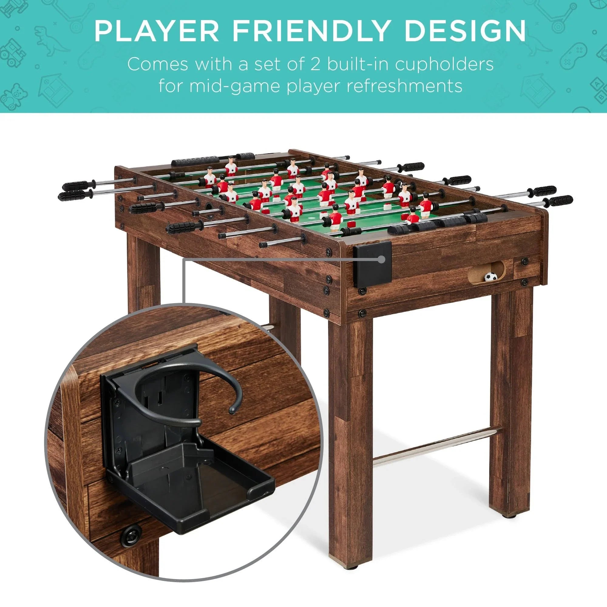 Best Choice Products 48in Competition Sized Foosball Table for Home, Game Room w/ 2 Balls, 2 Cup Holders - Dark Brown - MadeInUSA