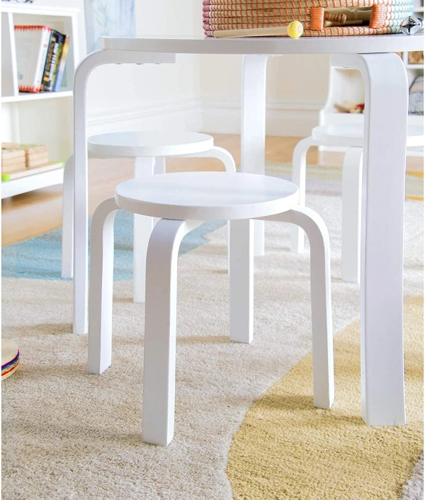Guidecraft Nordic Table and Chairs Set for Kids: White Stacking Bentwood Stools with Curved Wood Toddler Activity Table Childrens Modern Bedroom, Playroom, and Living Room Furniture - MadeInUSA