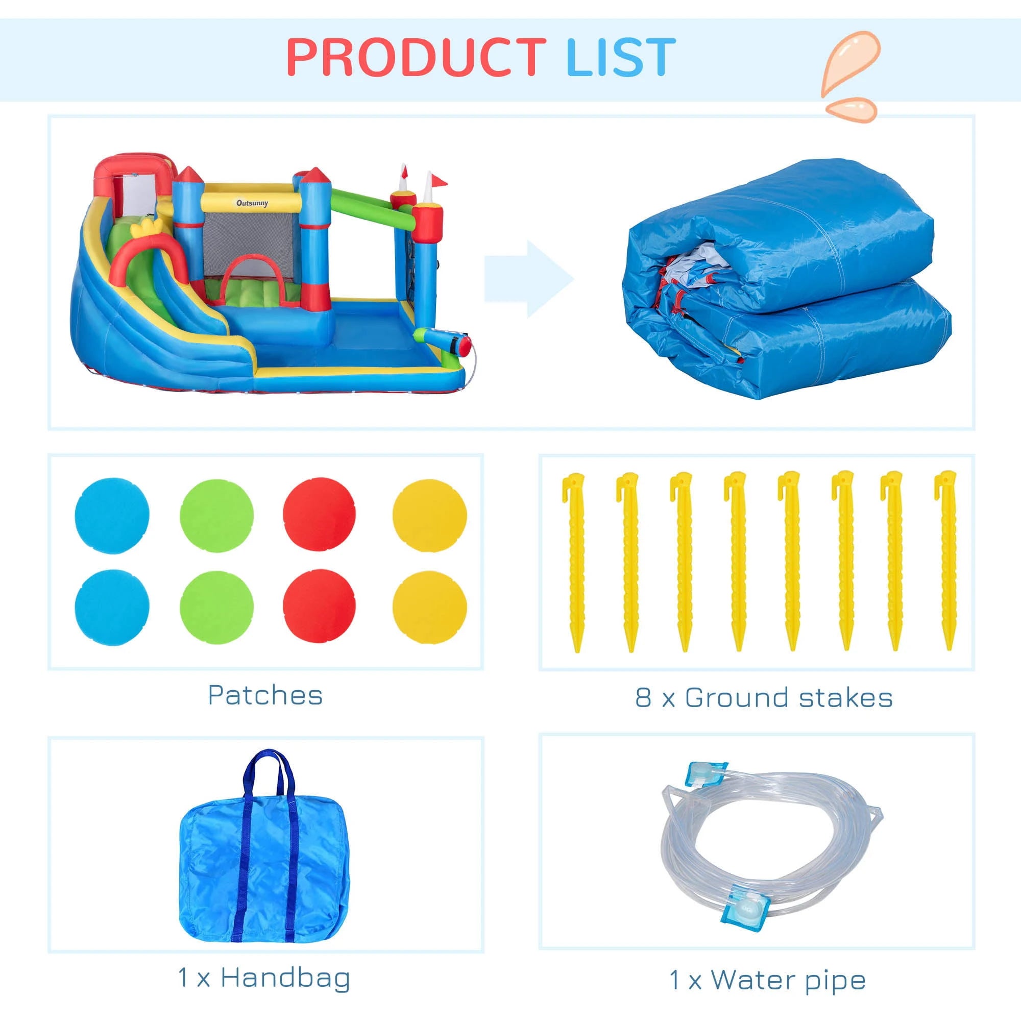 Outsunny 6-in-1 Inflatable Water Slide, Kids Castle Bounce House Includes Slide, Trampoline, Pool, Water Gun, Climbing Wall, Throwing Wall with Carry - MadeInUSA