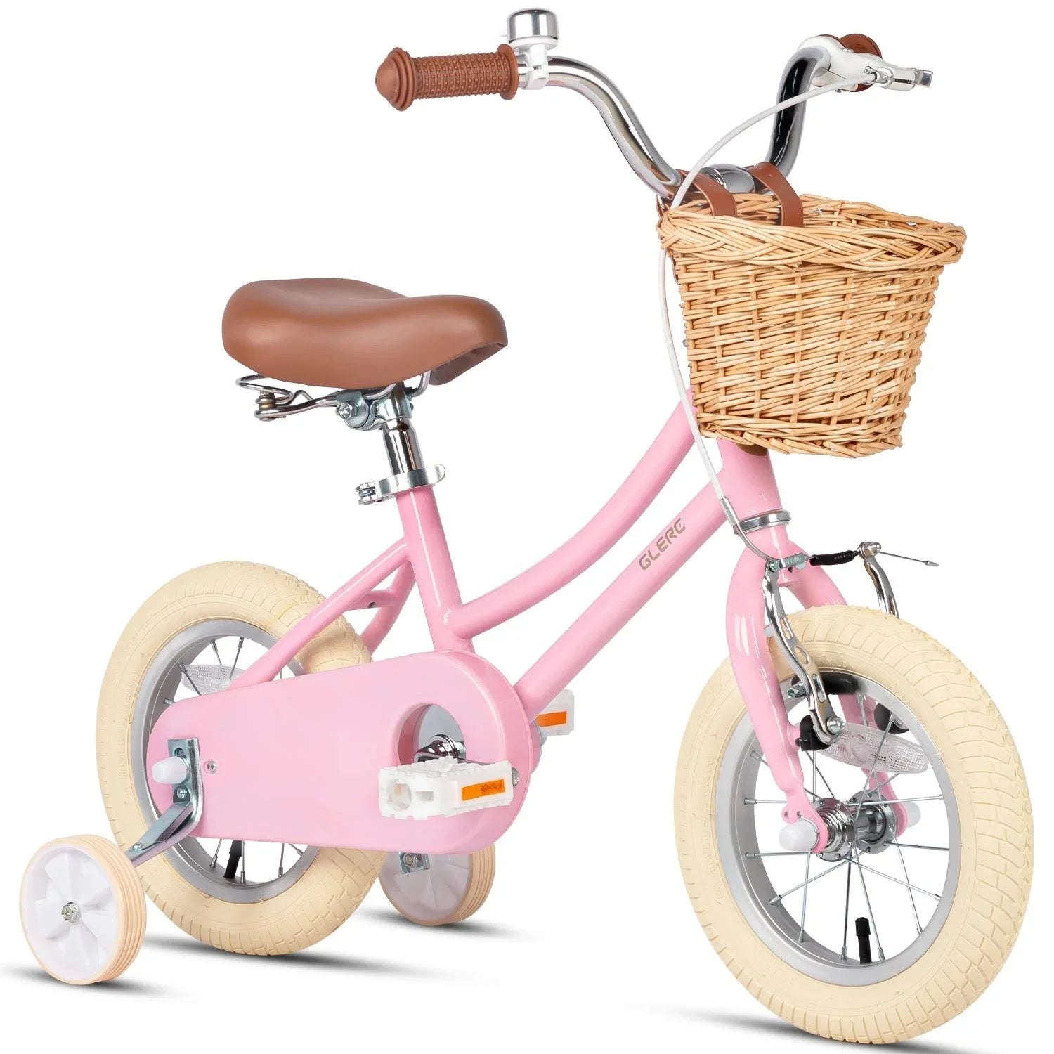 Glerc 14 inch Kids Girls Bike for 3 4 5Years Old Little Girls Retro Vintage Style Bicycles with Training Wheels and Bell, Pink - MadeInUSA
