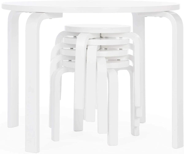 Guidecraft Nordic Table and Chairs Set for Kids: White Stacking Bentwood Stools with Curved Wood Toddler Activity Table Childrens Modern Bedroom, Playroom, and Living Room Furniture - MadeInUSA