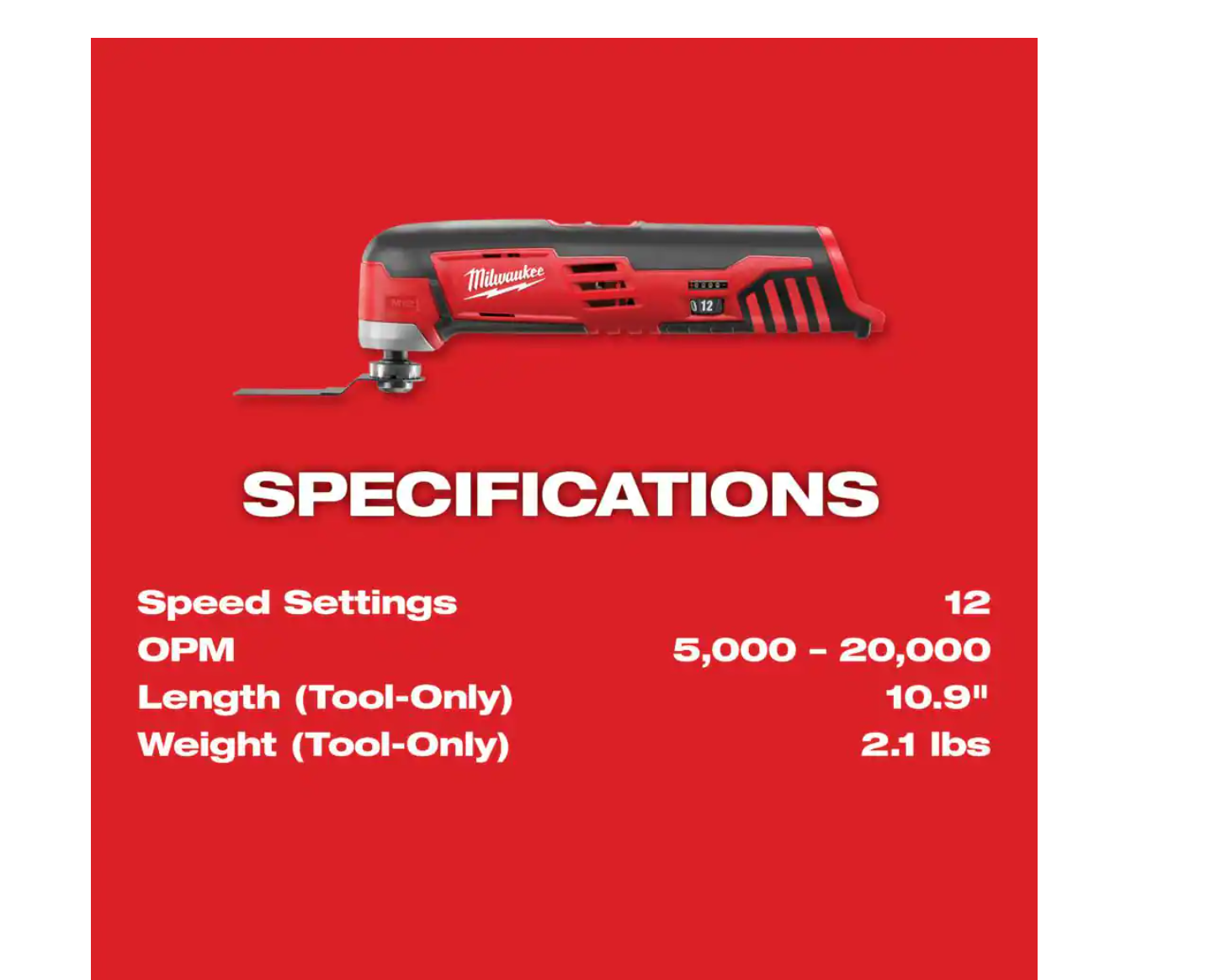 Milwaukee 242620 M12 12Volt LithiumIon Cordless Oscillating MultiTool ToolOnly - MadeInUSA