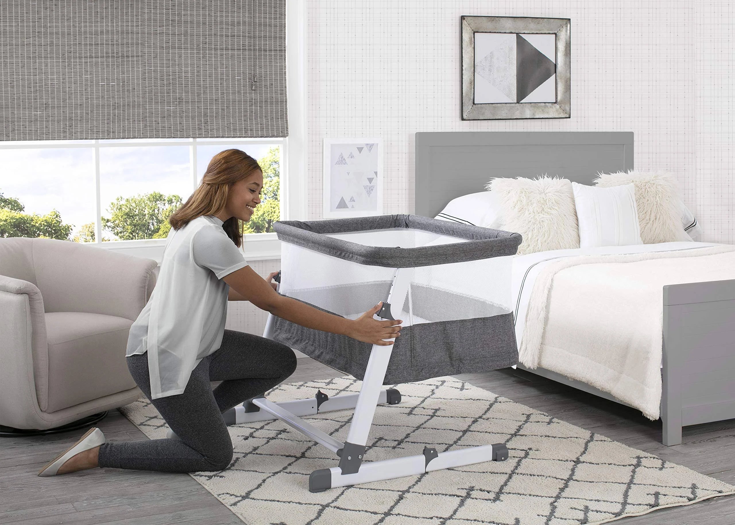 Simmons Kids Room2Grow Newborn Bassinet to Infant Sleeper Grey Tweed - MadeInUSA