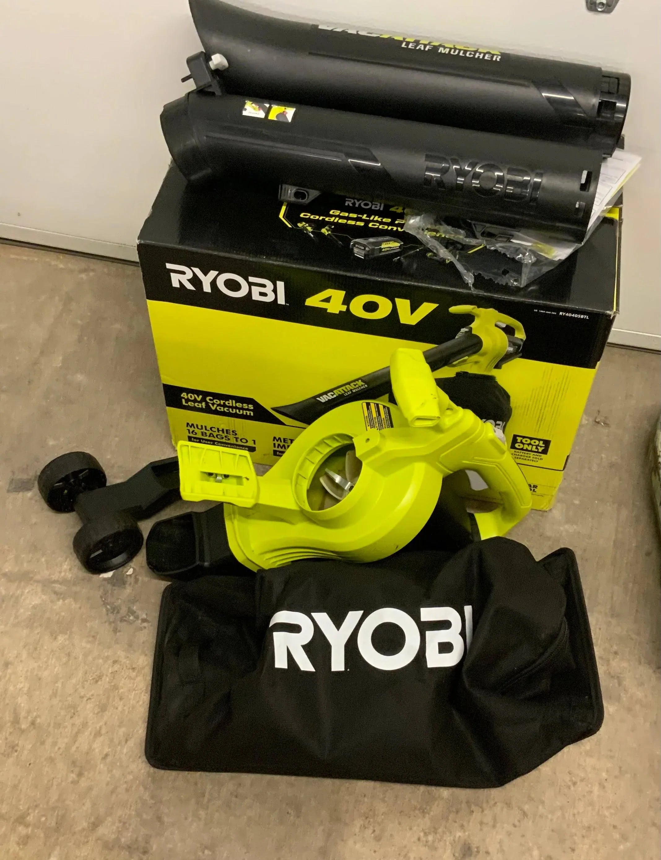 Ryobi 40-Volt Lithium-Ion Cordless Battery Leaf Vacuum/Mulcher (Tool Only) - MadeInUSA