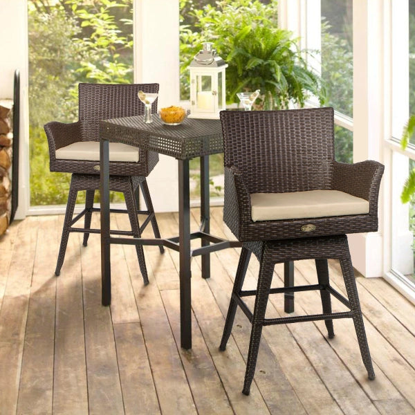 Barton 2 Pieces Swivel Bar Stool wFoot Rest Weather Resistant Fabric Cushion - MadeInUSA