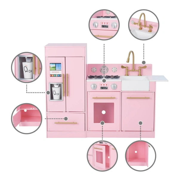 Teamson Kids Little Chef Chelsea Modern Kids Kitchen Playset, PinkGold - MadeInUSA