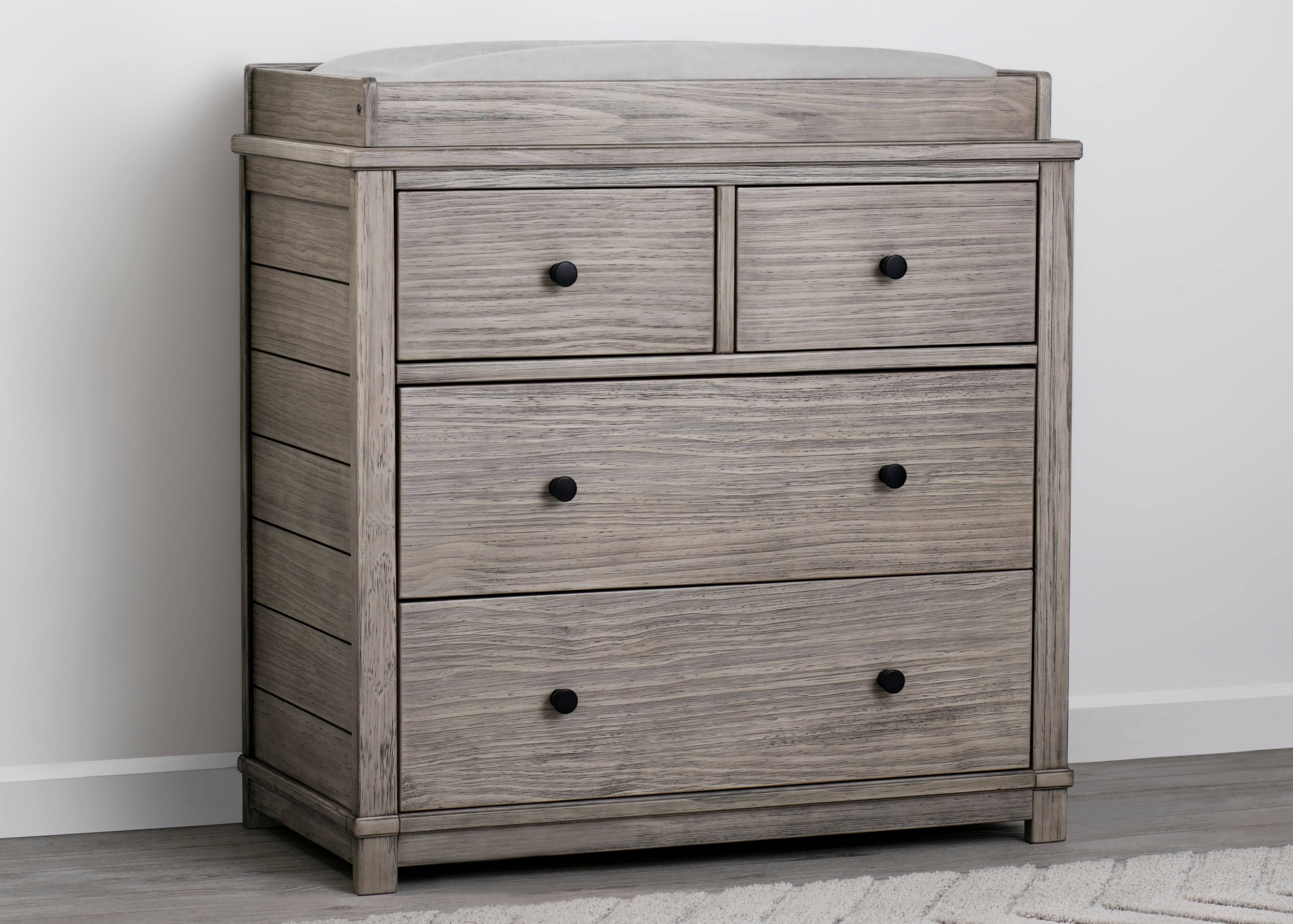 Simmons Kids Monterey 4-Drawer Dresser with Changing Top and Interlocking Drawers, Rustic Grey - MadeInUSA