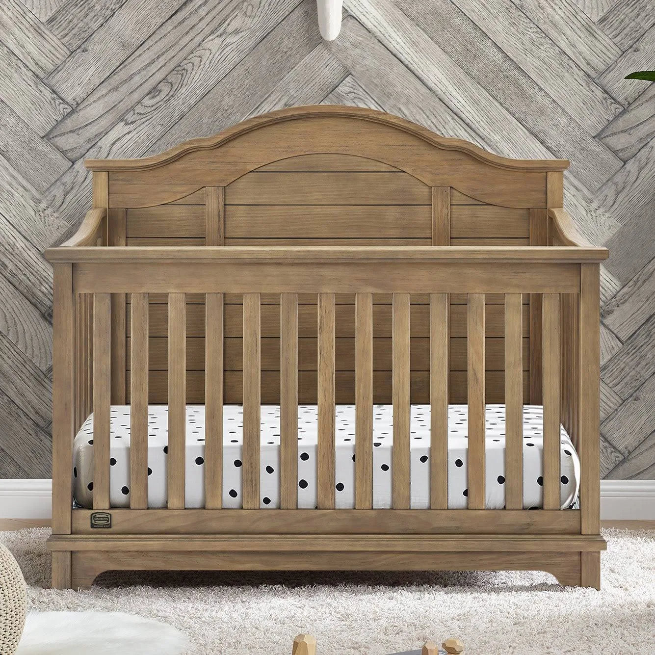 Simmons Kids Asher 6 in 1 Convertible Crib with Toddler Rail - Rustic Acorn - MadeInUSA
