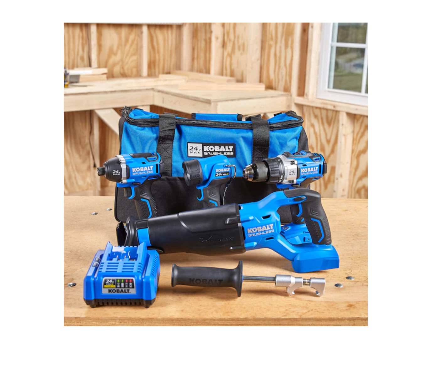 Kobalt KLC 4024A03 4Tool 24Volt Max Brushless Power Tool Combo Kit with Soft Case 1Battery Included and Charger Included - MadeInUSA