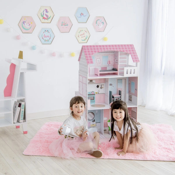 Teamson Kids Wonderland Ariel 2 in 1 Doll House and Play Kitchen, PinkGrey - MadeInUSA