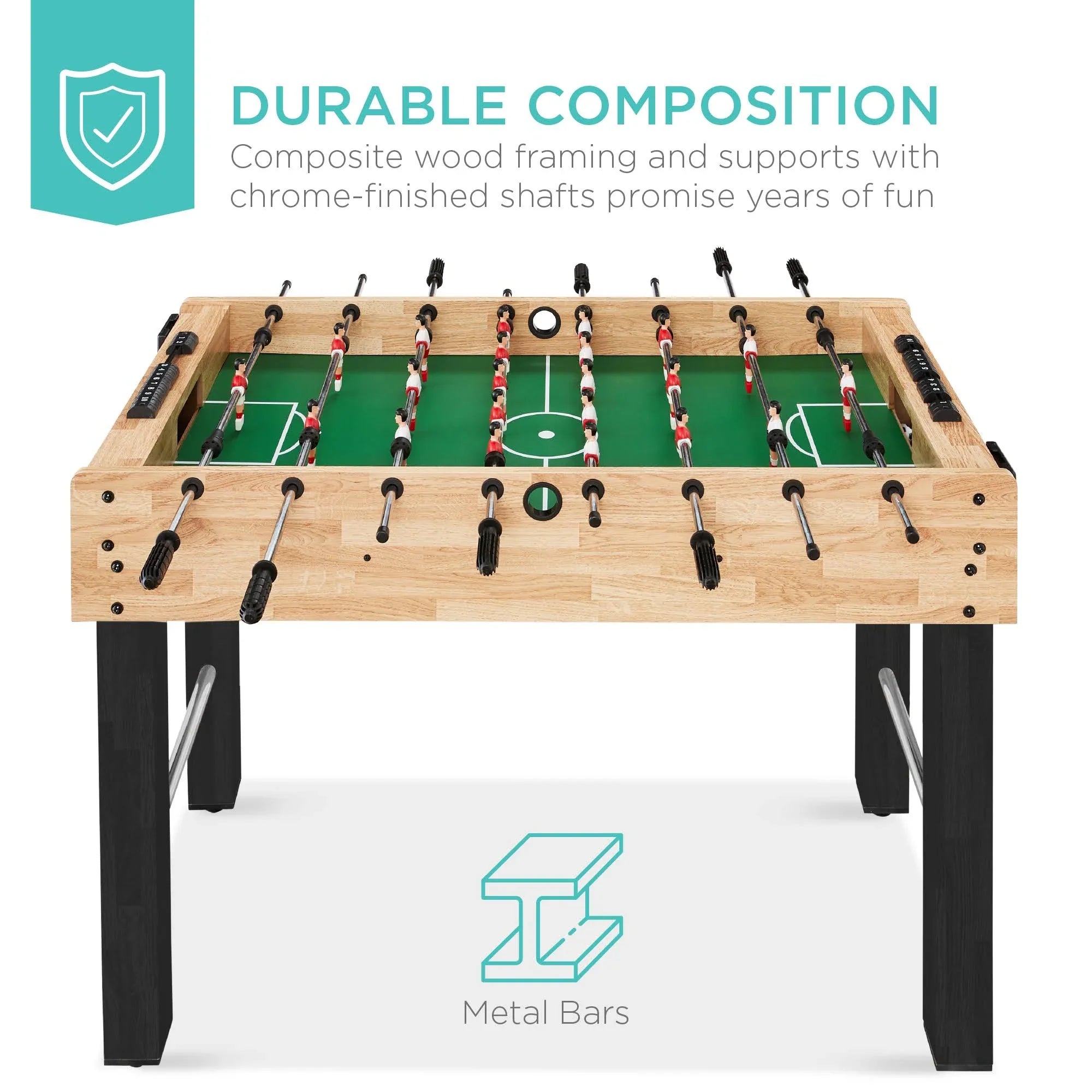 Best Choice Products 48in Competition Sized Foosball Table for Home, Game Room w/ 2 Balls, 2 Cup Holders - Natural - MadeInUSA
