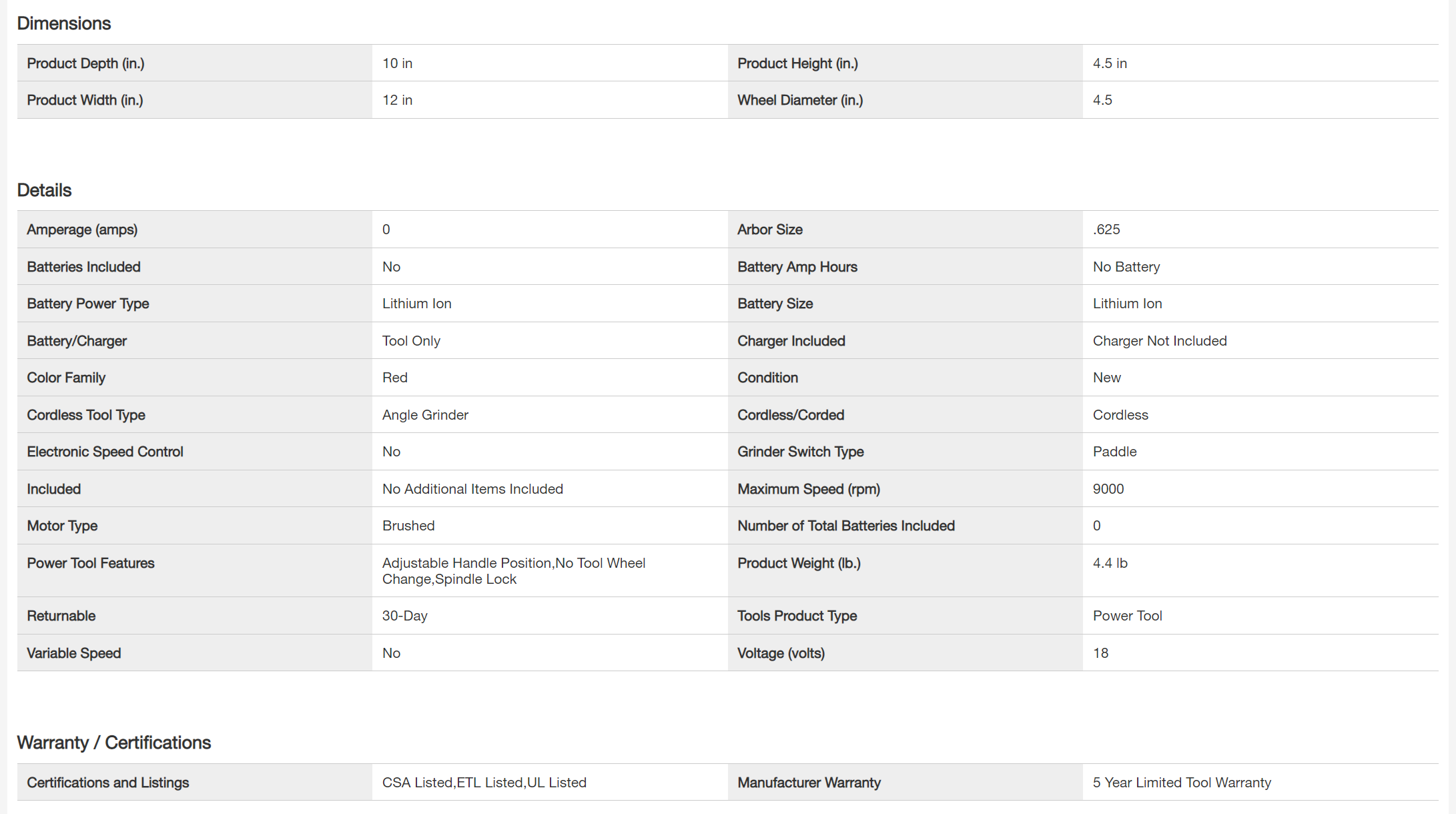 Milwaukee 268020 M18 18V LithiumIon Cordless 412 in. CutOffGrinder ToolOnly - MadeInUSA