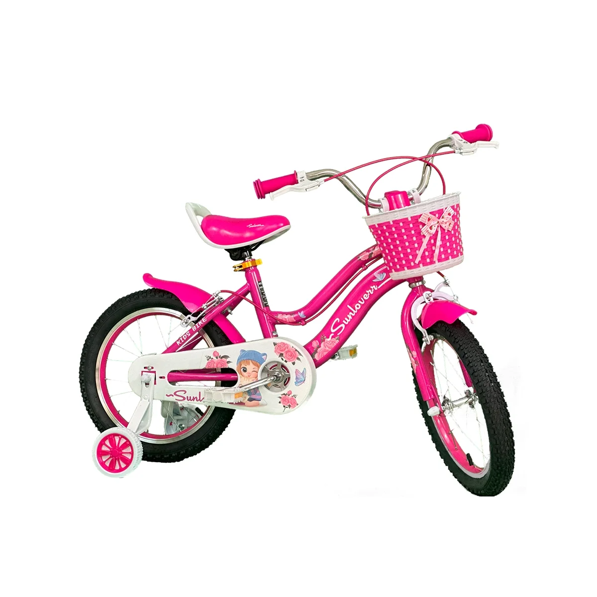 SUNLOVERR Pink Dreams Girls Bike for Toddlers and Kids Ages 4-6 Years Old, 14 Inch Kids Bike with Training Wheels & Basket - MadeInUSA