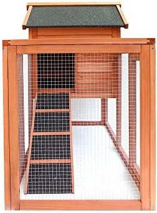 Rabbit Hutch Indoor And Outdoor Bunny Cage 2 Story Pet House Chicken Coop Poultry Cage With Removable No Leakage Tray (Natural Wood) - MadeInUSA