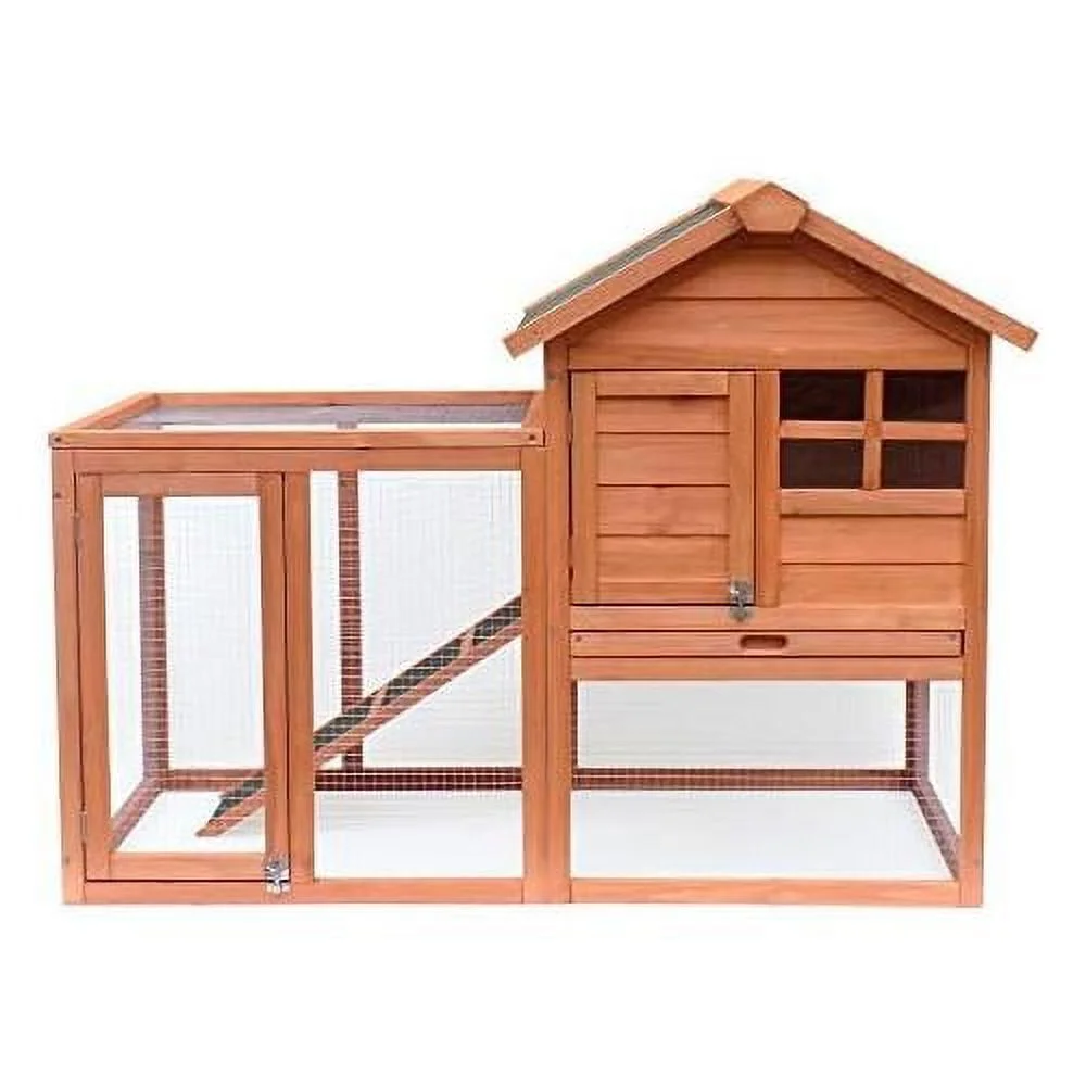 Rabbit Hutch Indoor And Outdoor Bunny Cage 2 Story Pet House Chicken Coop Poultry Cage With Removable No Leakage Tray (Natural Wood) - MadeInUSA