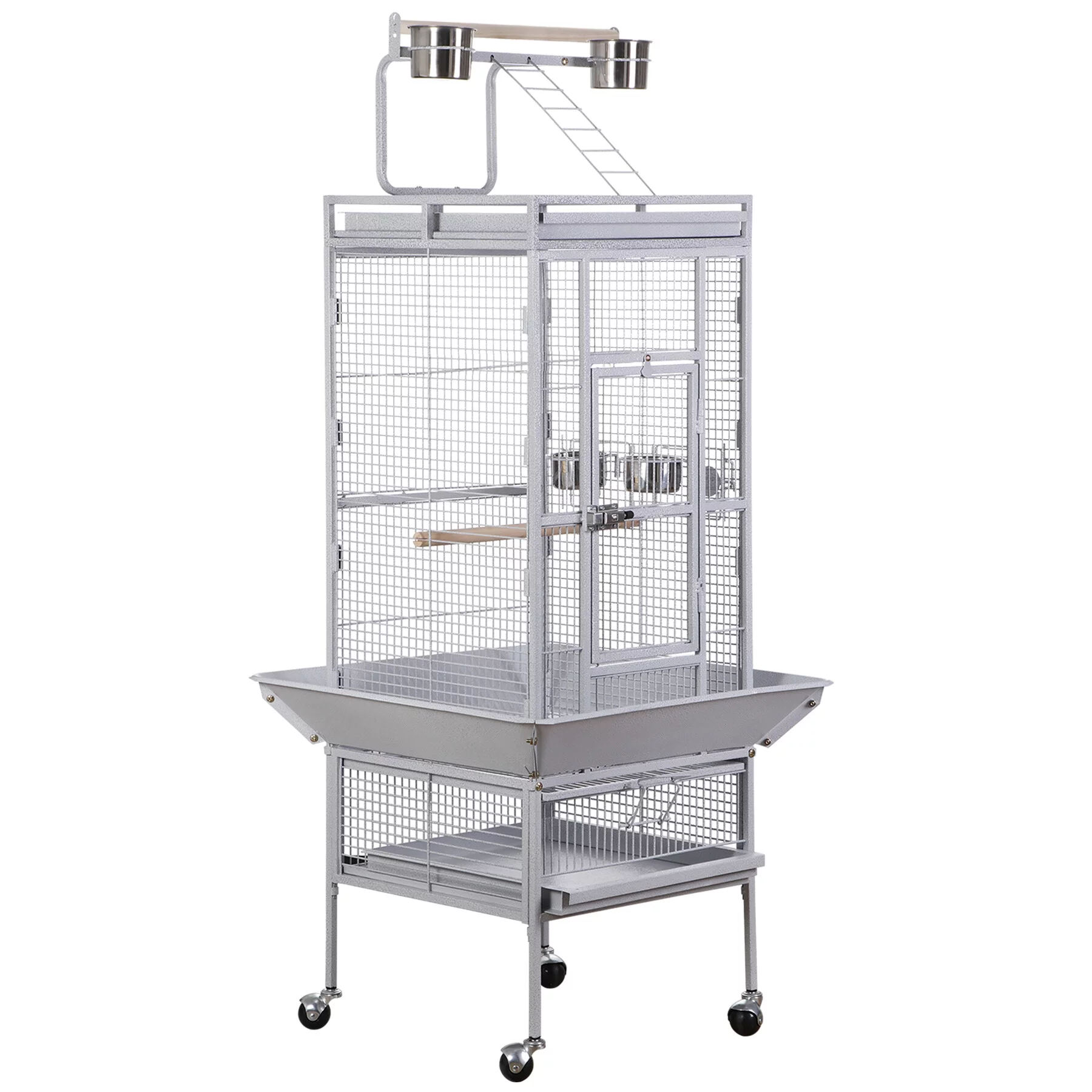 ZENY 61 Large Bird Cage with Rolling Stand for Parrot Cockatoo Pet House Wrought Iron Birdcage, White - MadeInUSA