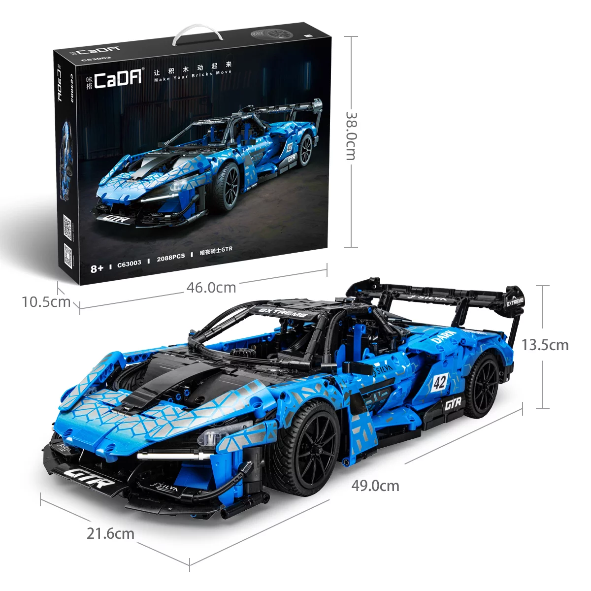 CaDA® Speed Series Model Car Building Set C63003W Blue Knight (2088 Pieces) Can Be Converted into a RC Car for Kids - MadeInUSA