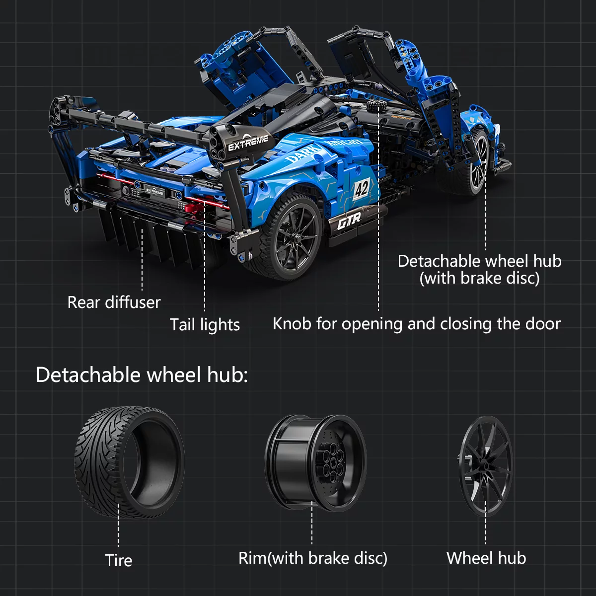 CaDA® Speed Series Model Car Building Set C63003W Blue Knight (2088 Pieces) Can Be Converted into a RC Car for Kids - MadeInUSA