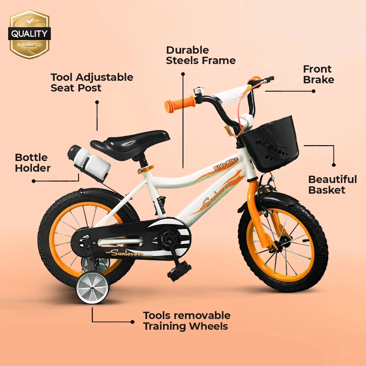 SUNLOVERR Orange Comet Boys Bike for Toddlers and Kids Ages 3-5 Years Old, 12 Inch Kids Bike with Training Wheels & Basket, Boy Bicycle with Handbrake. - MadeInUSA