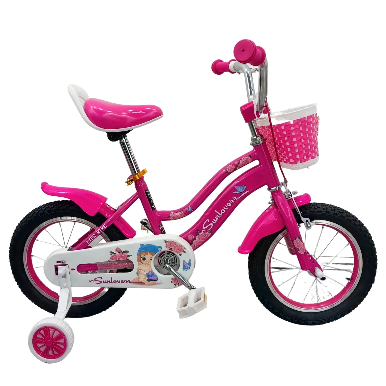 SUNLOVERR Pink Dreams Girls Bike for Toddlers and Kids Ages 4-6 Years Old, 14 Inch Kids Bike with Training Wheels & Basket - MadeInUSA