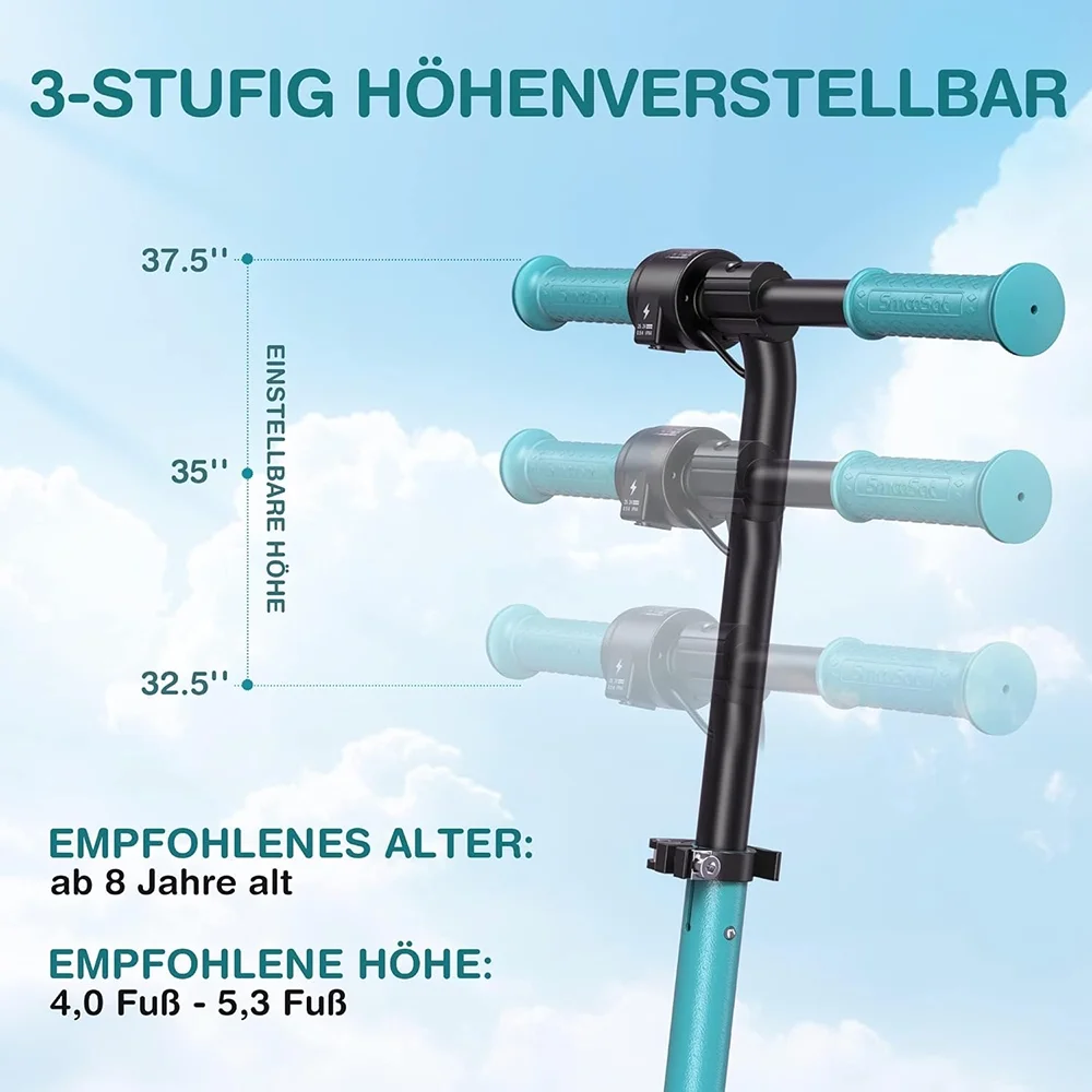 Electric Scooter for Kids, Foldable Scooter with Colourful Rainbow Light and LED Display, Adjustable Speed and Height, Black - MadeInUSA