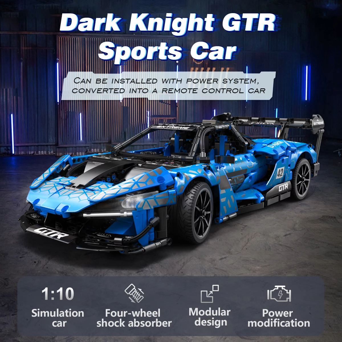 CaDA® Speed Series Model Car Building Set C63003W Blue Knight (2088 Pieces) Can Be Converted into a RC Car for Kids - MadeInUSA