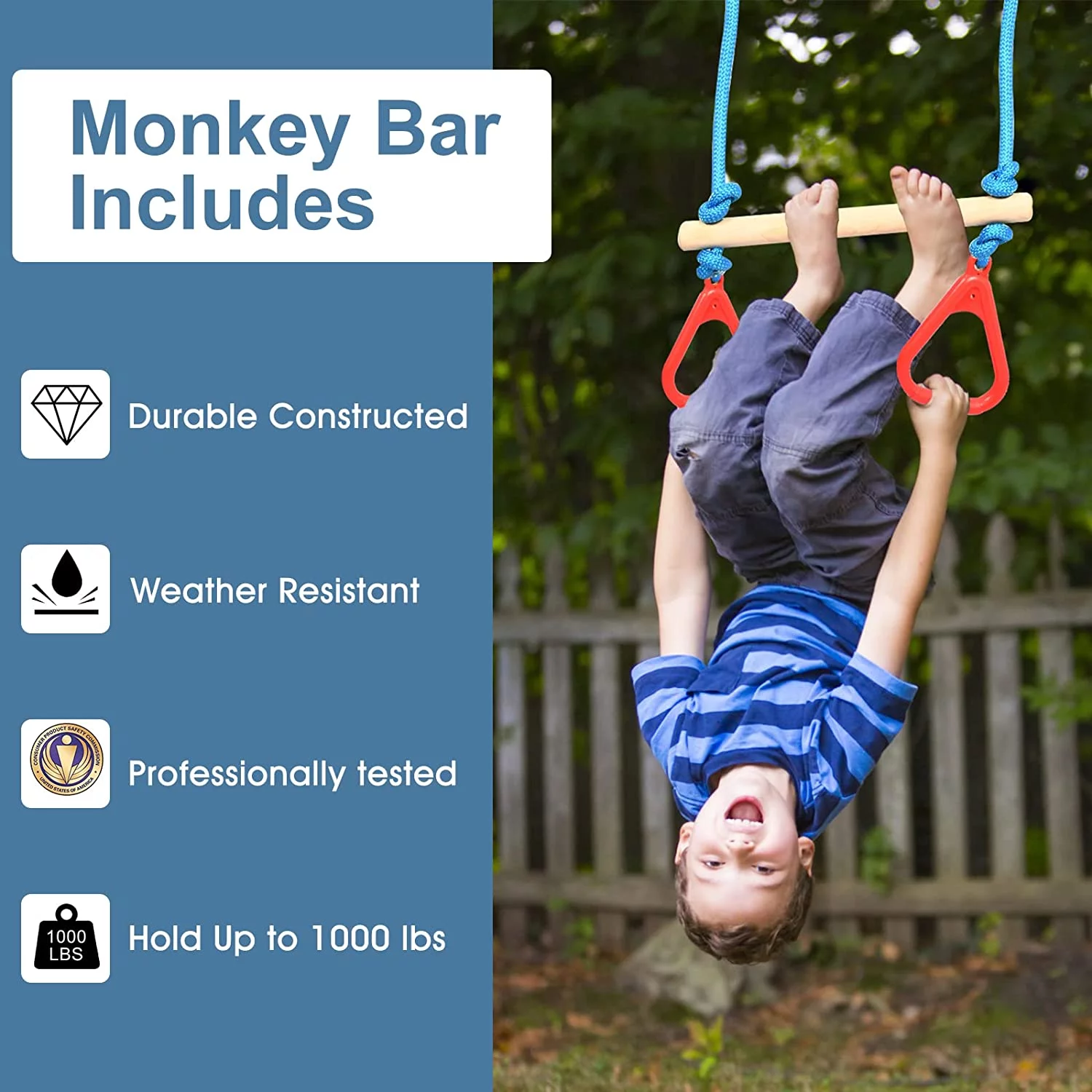 Slsy Ninja Warrior Obstacle Course for Kids, 60ft Ninja Slackline-with 10 Most Complete Accessories,Tree Protectors & Carry Bag Ninja Course for Kids Outside - MadeInUSA