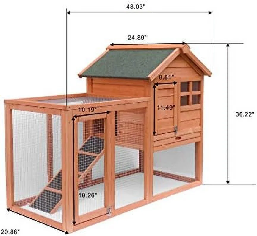 Rabbit Hutch Indoor And Outdoor Bunny Cage 2 Story Pet House Chicken Coop Poultry Cage With Removable No Leakage Tray (Natural Wood) - MadeInUSA