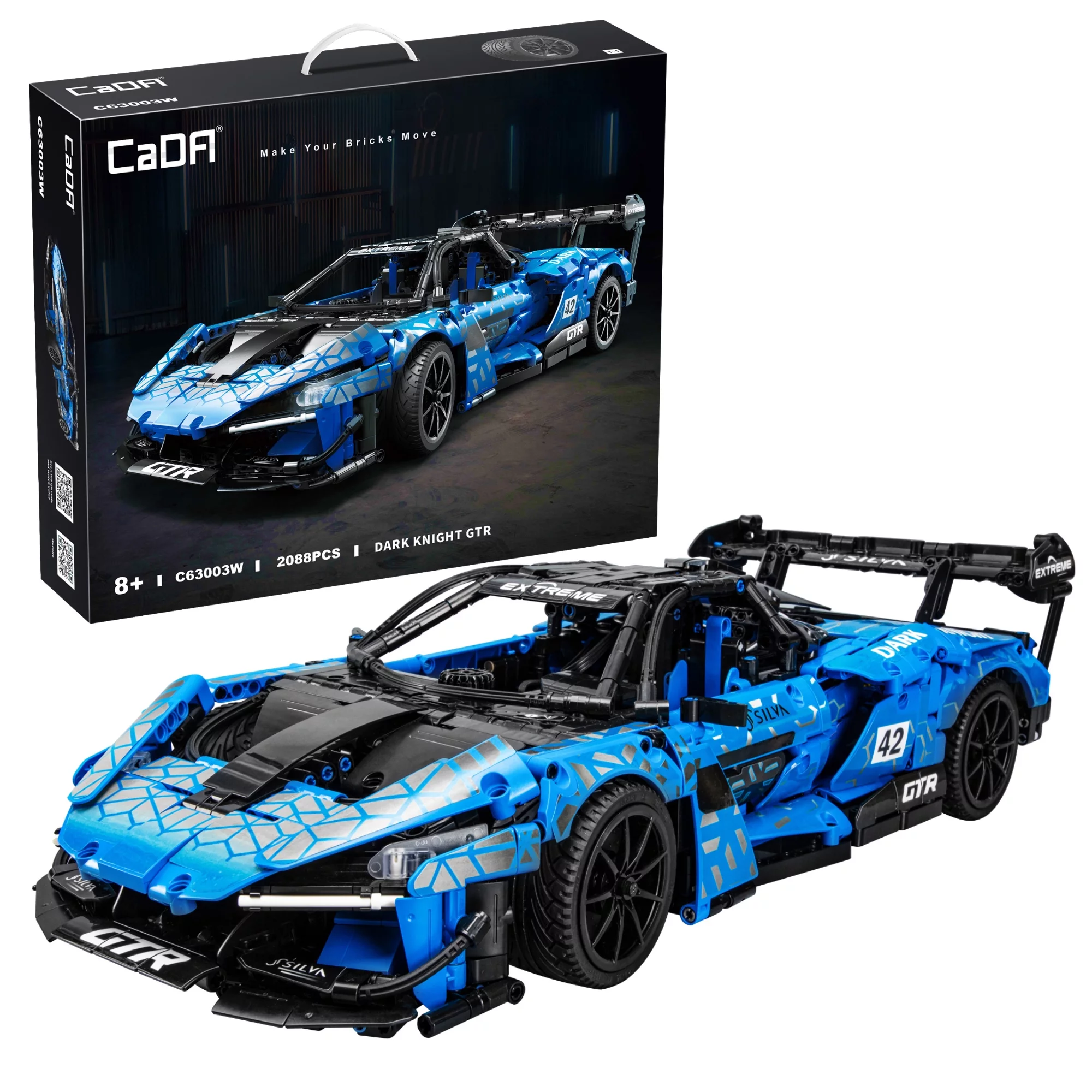 CaDA® Speed Series Model Car Building Set C63003W Blue Knight (2088 Pieces) Can Be Converted into a RC Car for Kids - MadeInUSA